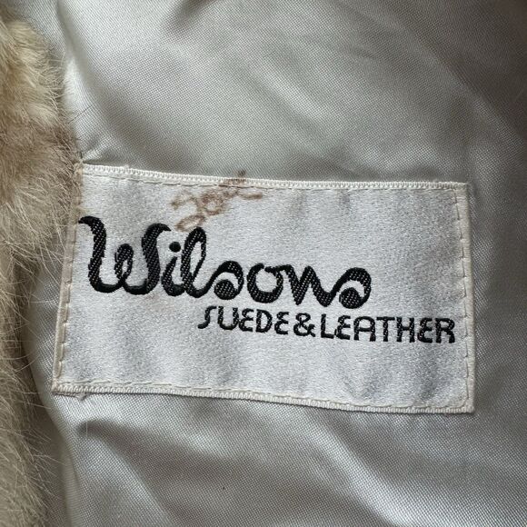 Vintage 80s Wilsons Suede & Leather Rabbit Fur Coat Jacket Womens Medium M Cream - Picture 5 of 13